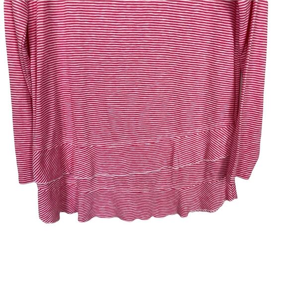 Mododoc Long Sleeve Stripped Scoop Neck Ruffled Mini Pink White Stripe Small - Picture 3 of 8
